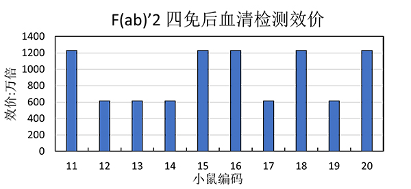 F(ab)’2四次免疫Balb/c小鼠后进行效价检测，最终效价满足 1：72,9000